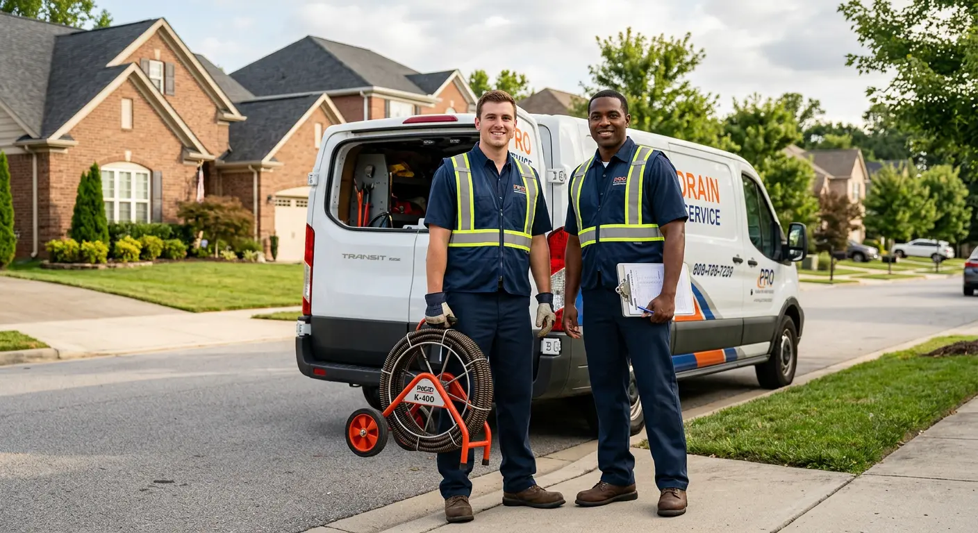 Sewer and drain service team with equipment ready for work in Ozark