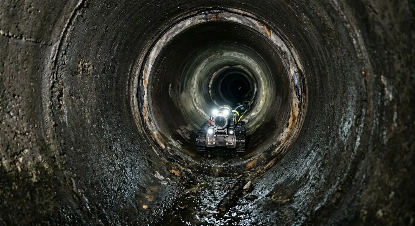 Robotic sewer camera inspecting pipe interior for Sewer Line Repair in Ozark