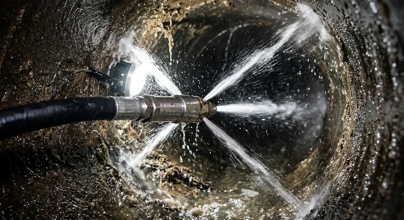 High-pressure hydro jetting nozzle cleaning sewer pipe for Storm Drain Cleaning in Ozark